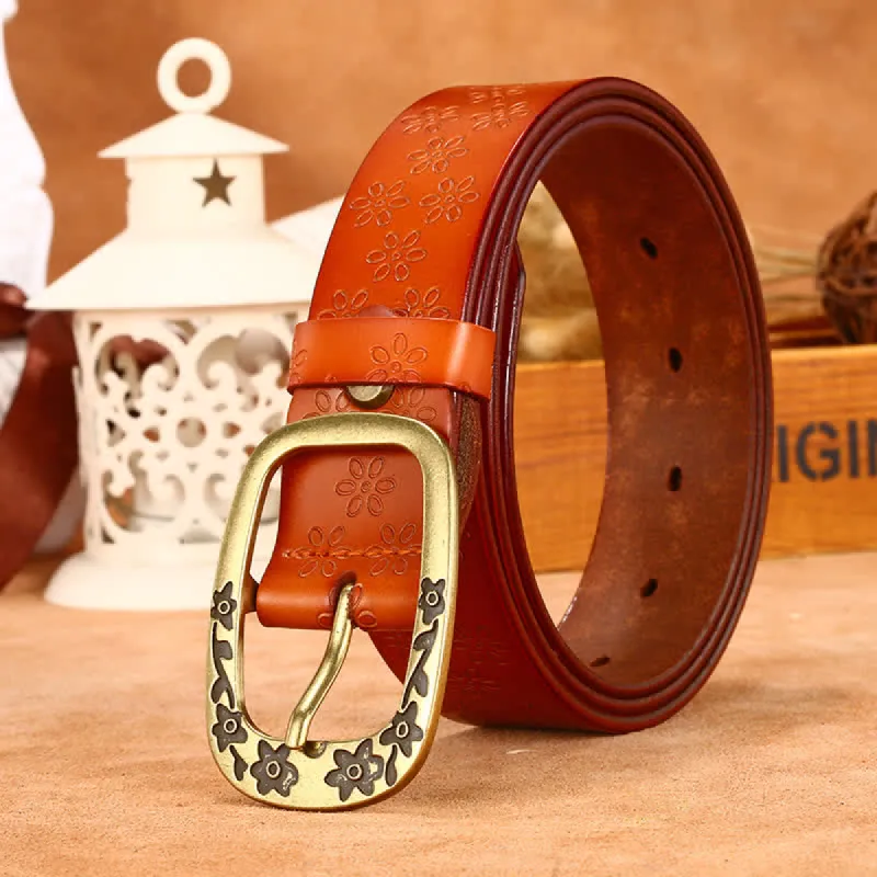Women's Plum Blossom Pattern Leather Belt sold by FloralTrip