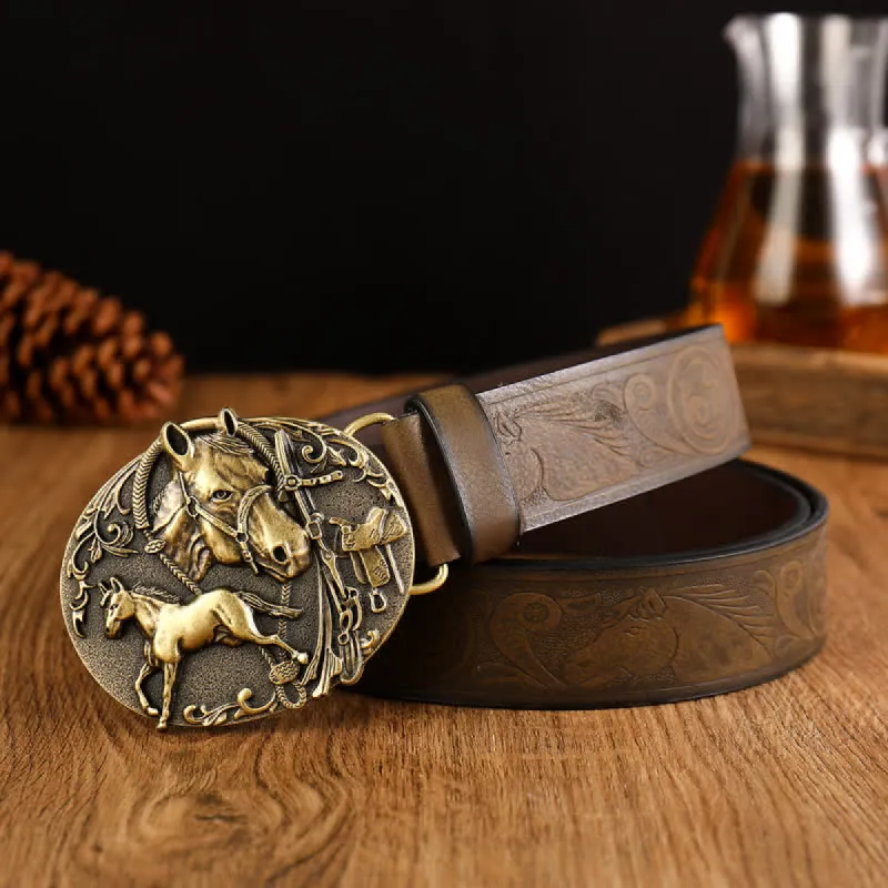 Oval Horse Head Pattern Style Leather Belt sold by FloralTrip