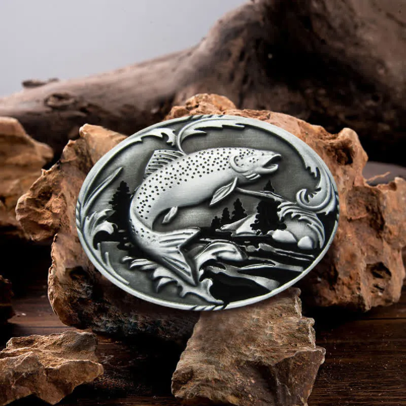 Men's DIY Fishing Wildlife Buckle Leather Belt sold by FloralTrip