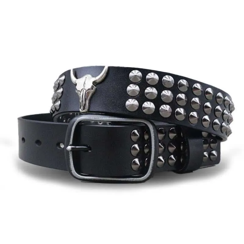 Western Bull Head Rivets Three Rows Studded Leather Belt sold by FloralTrip