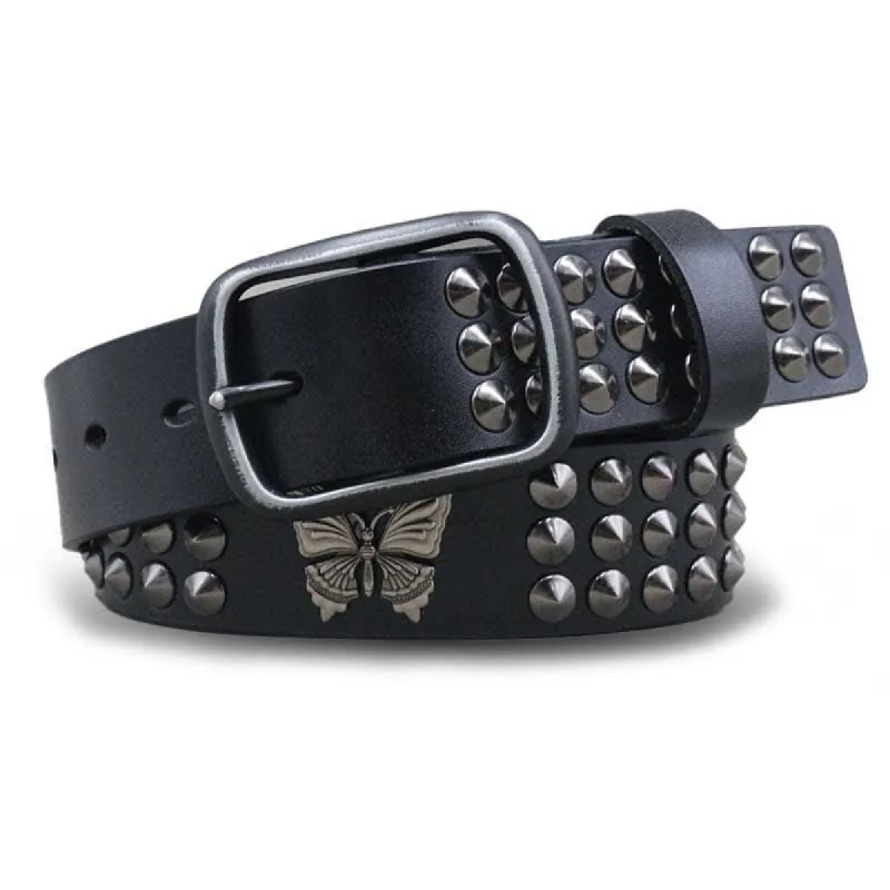Butterfly Rivets Goth Three Rows Studded Leather Belt sold by FloralTrip