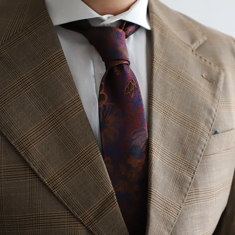 Men's Quiet Burgundy & Navy Flower Leaves Necktie sold by FloralTrip