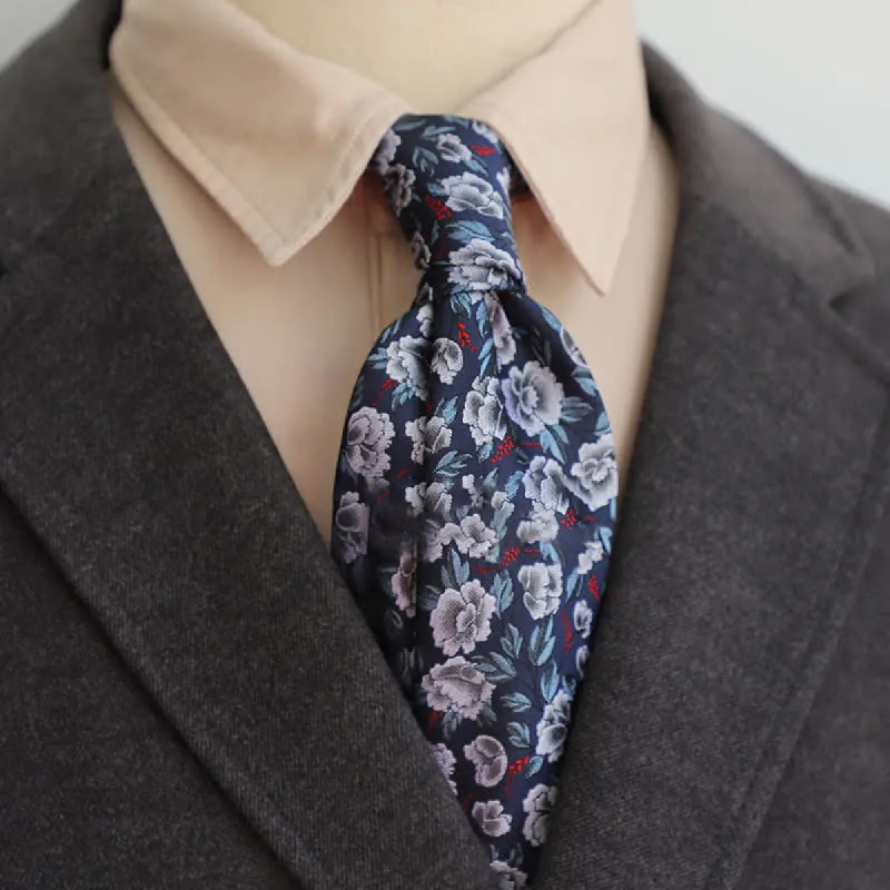Men's Gray & Navy Flroal Design Casual Business Necktie sold by FloralTrip