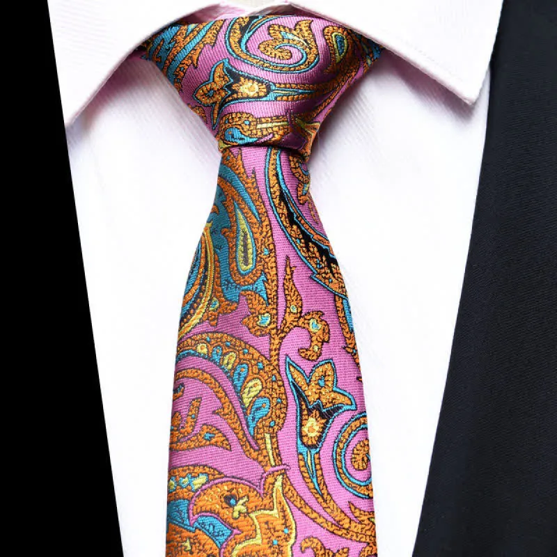 Men's Pink & Gold Flower Vibrant Paisley Necktie sold by FloralTrip