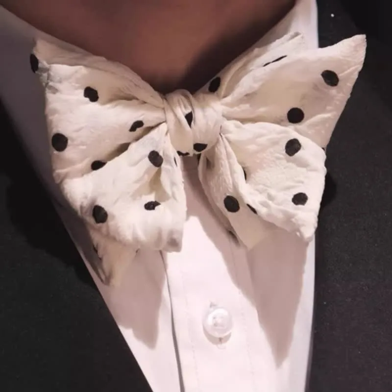 Men's Elegant Ivory Cute Polka Dots Bow Tie sold by FloralTrip
