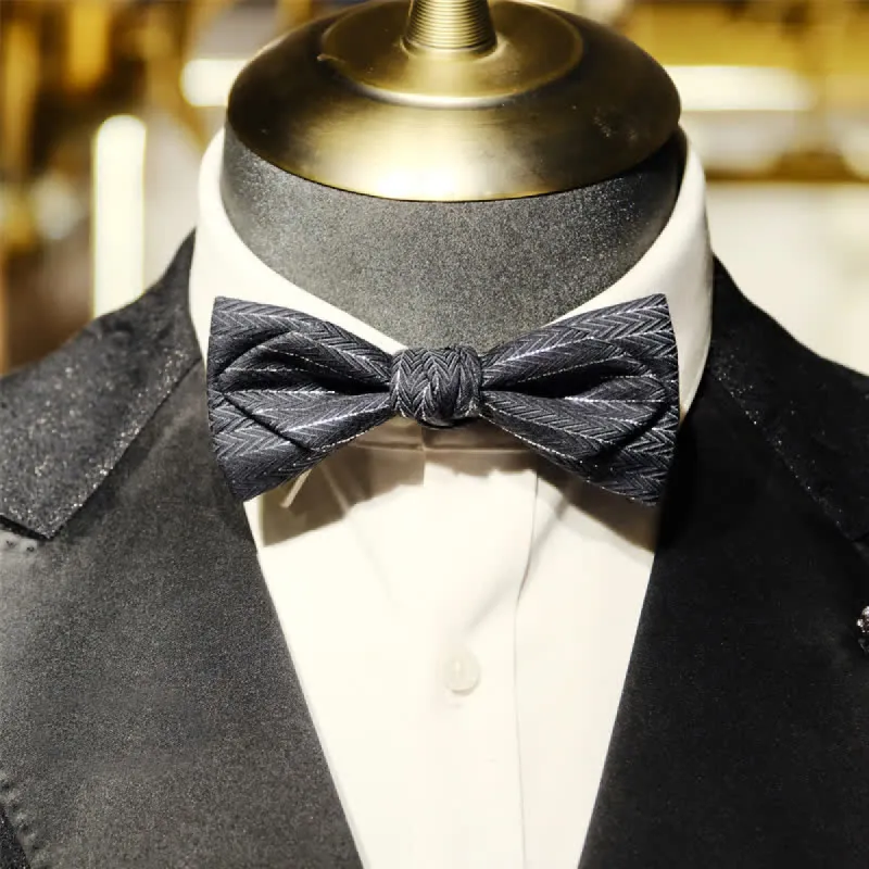 Men's Dark Gray Striped Herringbone Pattern Bow Tie sold by FloralTrip