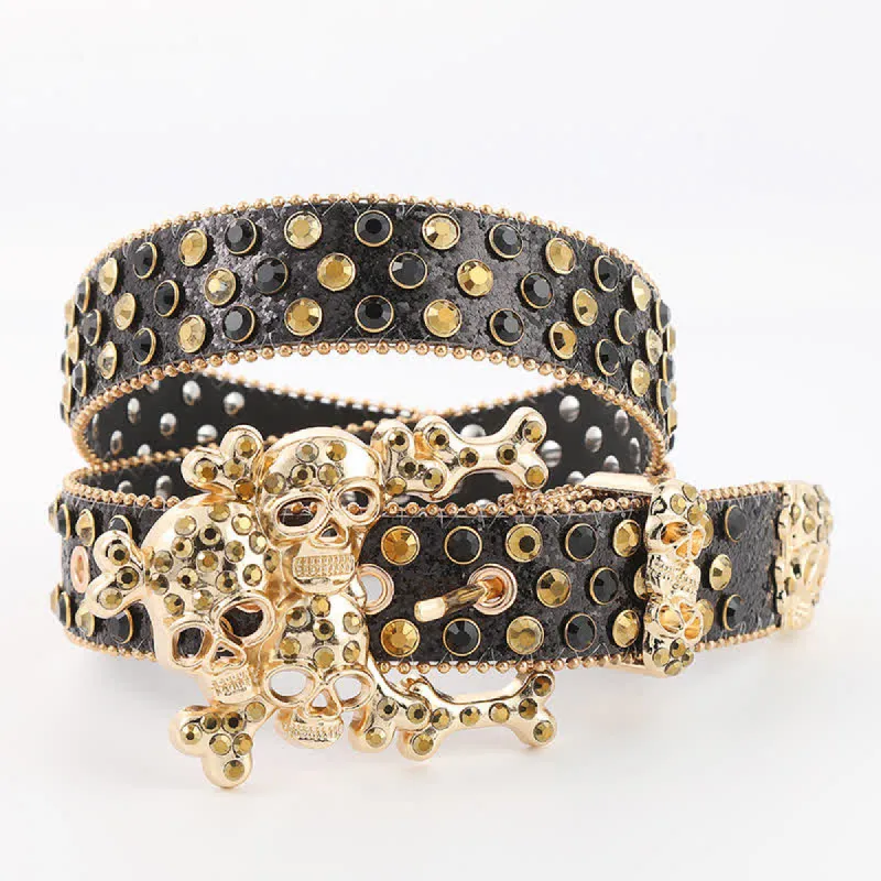 Bling Studded Mini Skull Rhinestone Rivets Leather Belt sold by FloralTrip