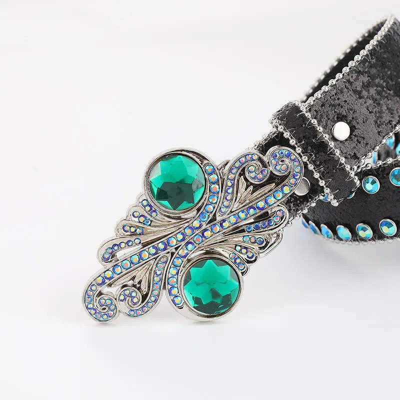 Women's Retro Green Rhinestone Rivets Leather Belt sold by FloralTrip product image thumbnail 4