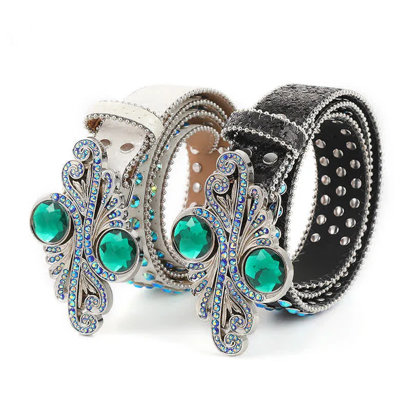 Women's Retro Green Rhinestone Rivets Leather Belt sold by FloralTrip product image thumbnail 2