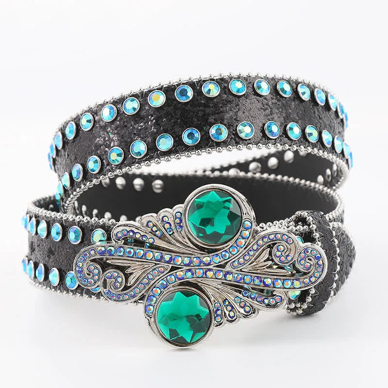 Women's Retro Green Rhinestone Rivets Leather Belt sold by FloralTrip