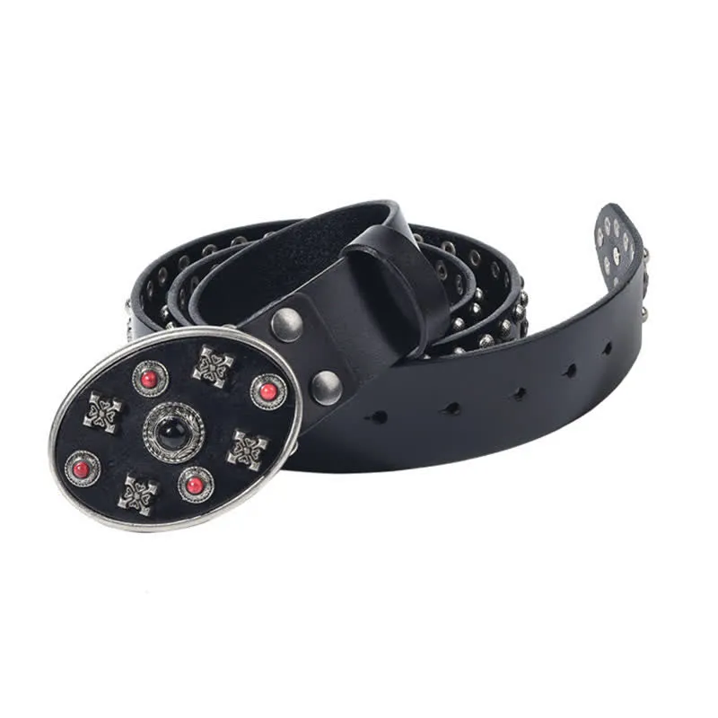 Resin Gemstone Engraved Floral Rivets Leather Belt sold by FloralTrip product image thumbnail 4