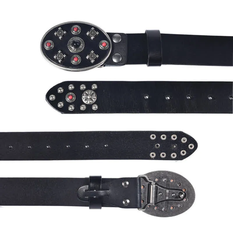 Resin Gemstone Engraved Floral Rivets Leather Belt sold by FloralTrip product image thumbnail 2