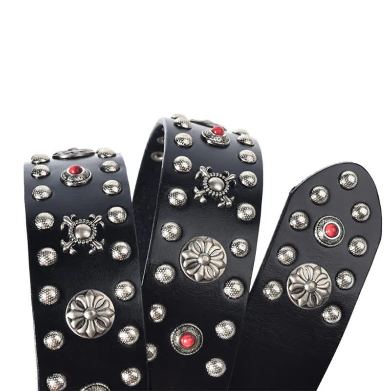 Resin Gemstone Engraved Floral Rivets Leather Belt sold by FloralTrip product image thumbnail 5