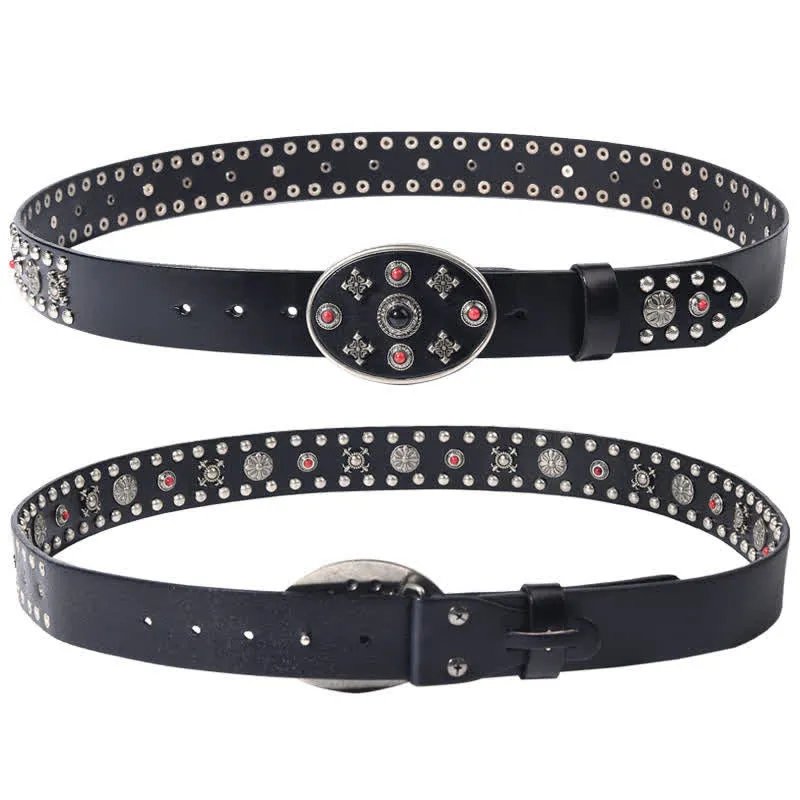 Resin Gemstone Engraved Floral Rivets Leather Belt sold by FloralTrip product image thumbnail 3