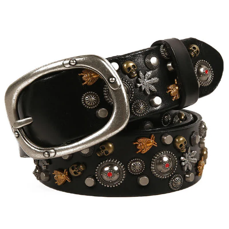 Gothic Skull Bee Maple Rivets Leather Belt sold by FloralTrip