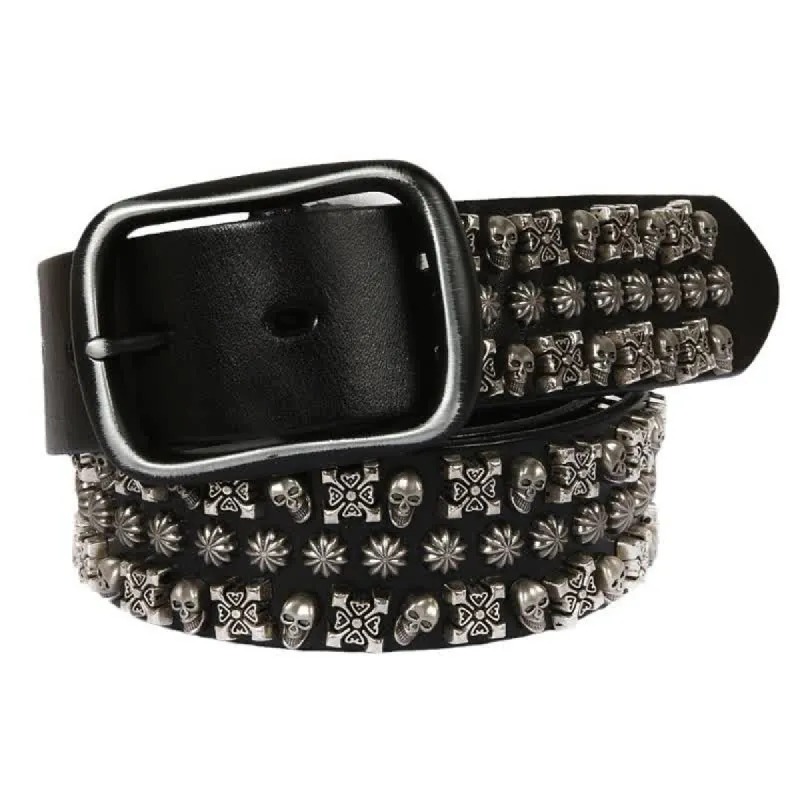 Skulls & Crossbones Three Row Stud Leather Belt sold by FloralTrip