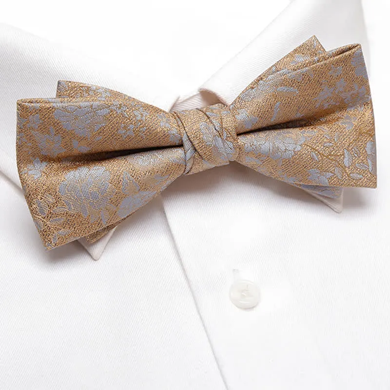 Men's Champagne Flowers Double Layers Bow Tie sold by FloralTrip product image thumbnail 2