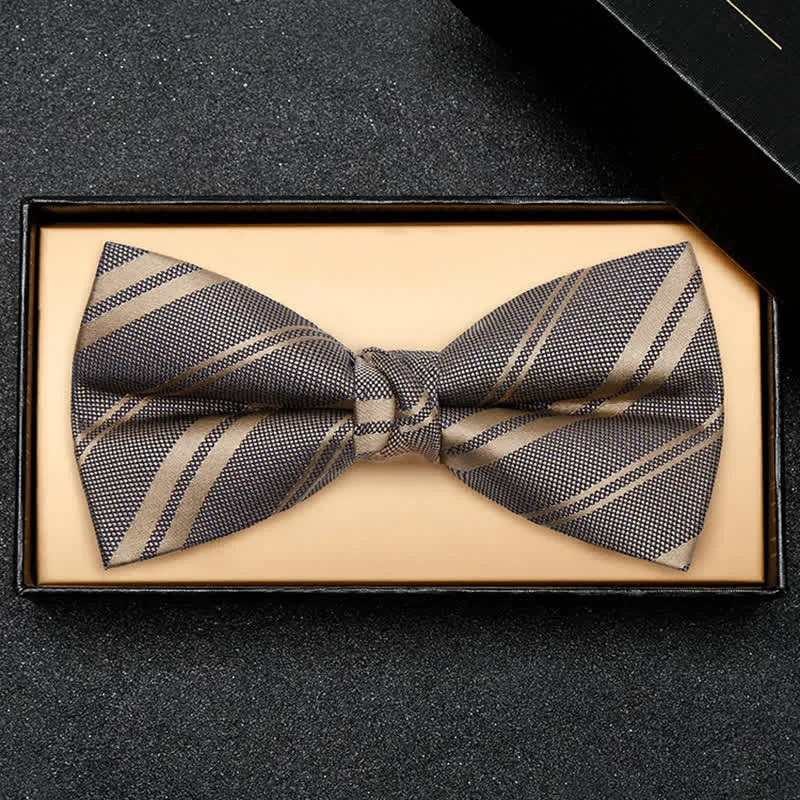 Men's Classic Dark Khaki Diagonal Striped Bow Tie sold by FloralTrip product image thumbnail 3