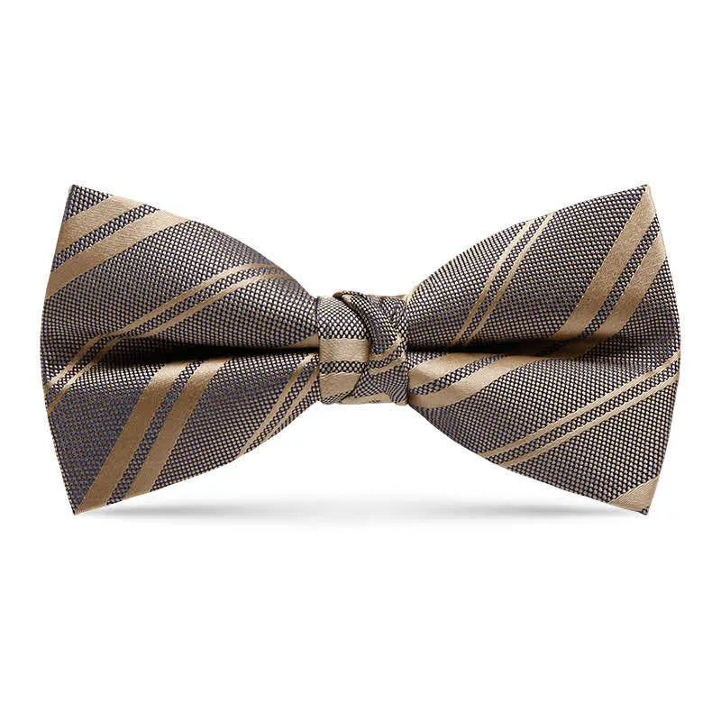 Men's Classic Dark Khaki Diagonal Striped Bow Tie sold by FloralTrip