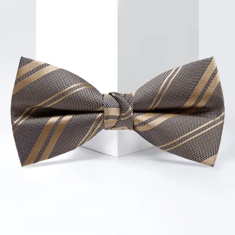 Men's Classic Dark Khaki Diagonal Striped Bow Tie sold by FloralTrip product image thumbnail 5