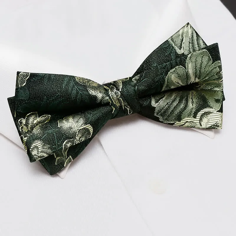 Men's Night Dark Green Floral Double Layered Bow Tie sold by FloralTrip product image thumbnail 2
