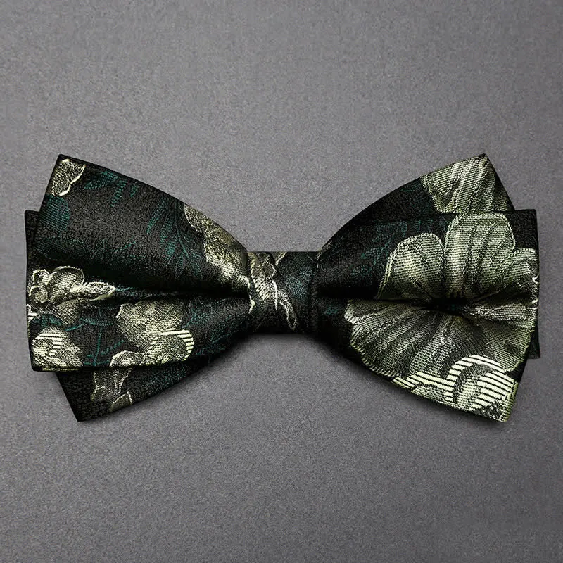 Men's Night Dark Green Floral Double Layered Bow Tie sold by FloralTrip product image thumbnail 3