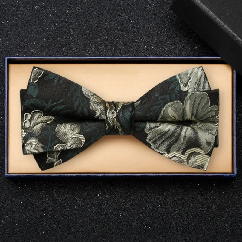 Men's Night Dark Green Floral Double Layered Bow Tie sold by FloralTrip