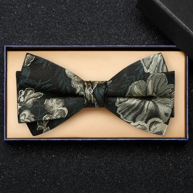 Men's Night Dark Green Floral Double Layered Bow Tie sold by FloralTrip