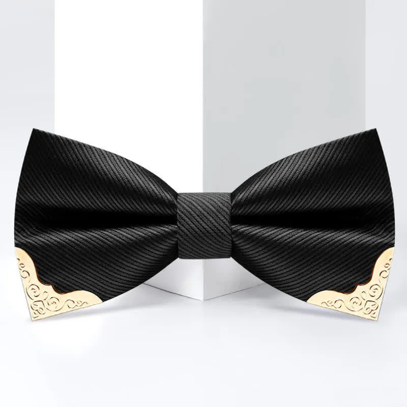 Men's Golden Metal Tipped Twilled Bow Tie sold by FloralTrip