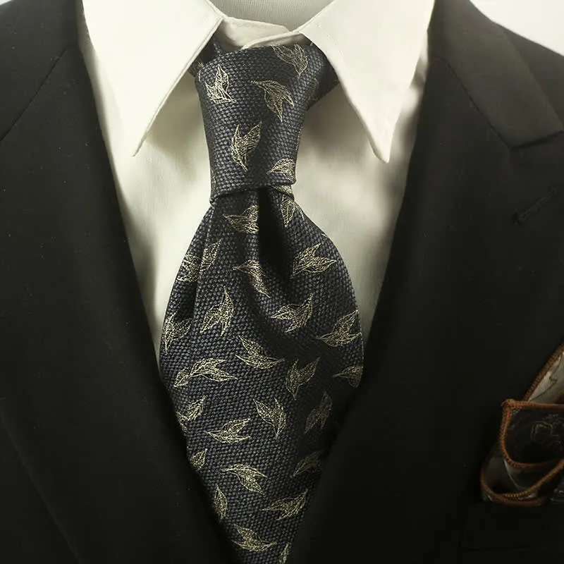Men's Dark Gray Tree Leaf Pattern Necktie sold by FloralTrip