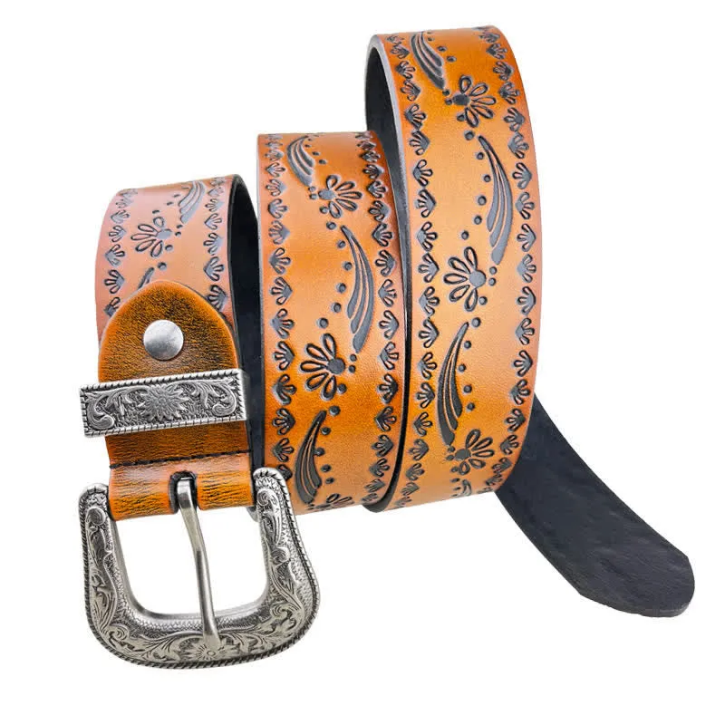 Western Style Floral Engraved Embossed Leather Belt sold by FloralTrip product image thumbnail 5