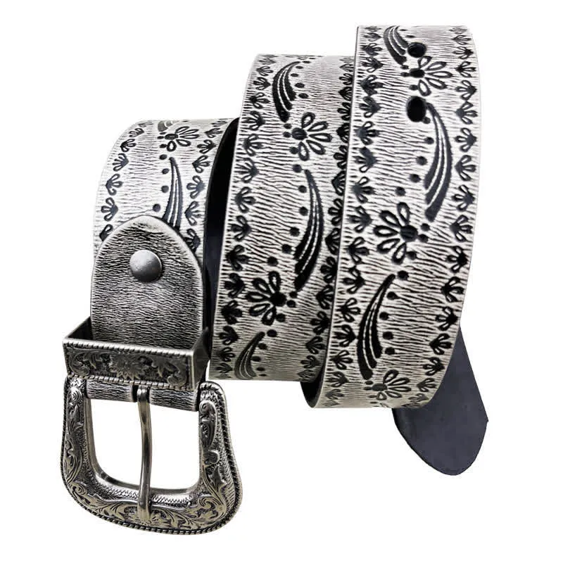 Western Style Floral Engraved Embossed Leather Belt sold by FloralTrip product image thumbnail 2