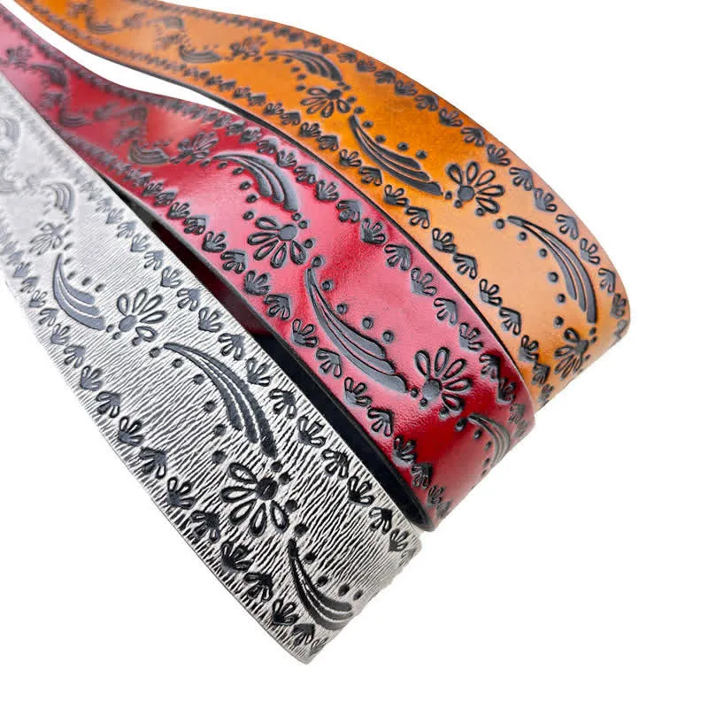 Western Style Floral Engraved Embossed Leather Belt sold by FloralTrip product image thumbnail 3