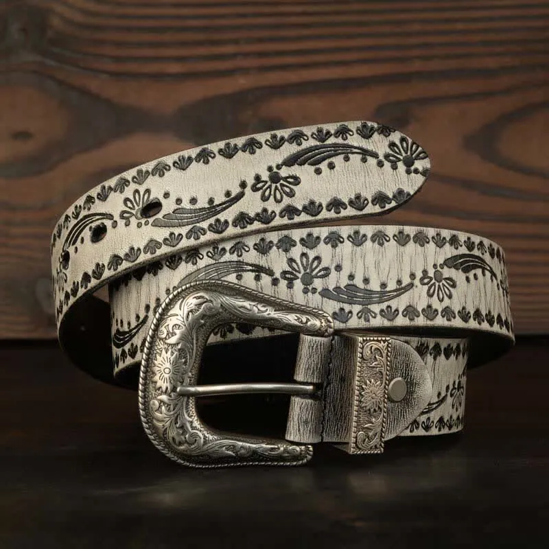 Western Style Floral Engraved Embossed Leather Belt sold by FloralTrip