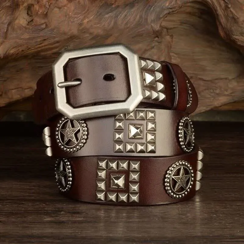 Metal Star Rivet Studded Punk Biker Leather Belt sold by FloralTrip