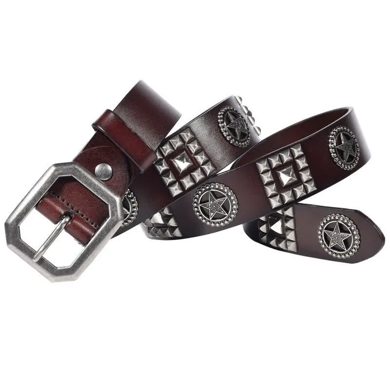 Metal Star Rivet Studded Punk Biker Leather Belt sold by FloralTrip product image thumbnail 3
