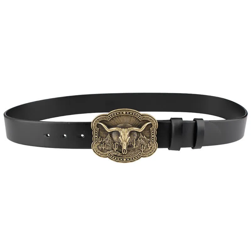 Rodeo Bronze Longhorn Bull Head Leather Belt sold by FloralTrip product image thumbnail 5