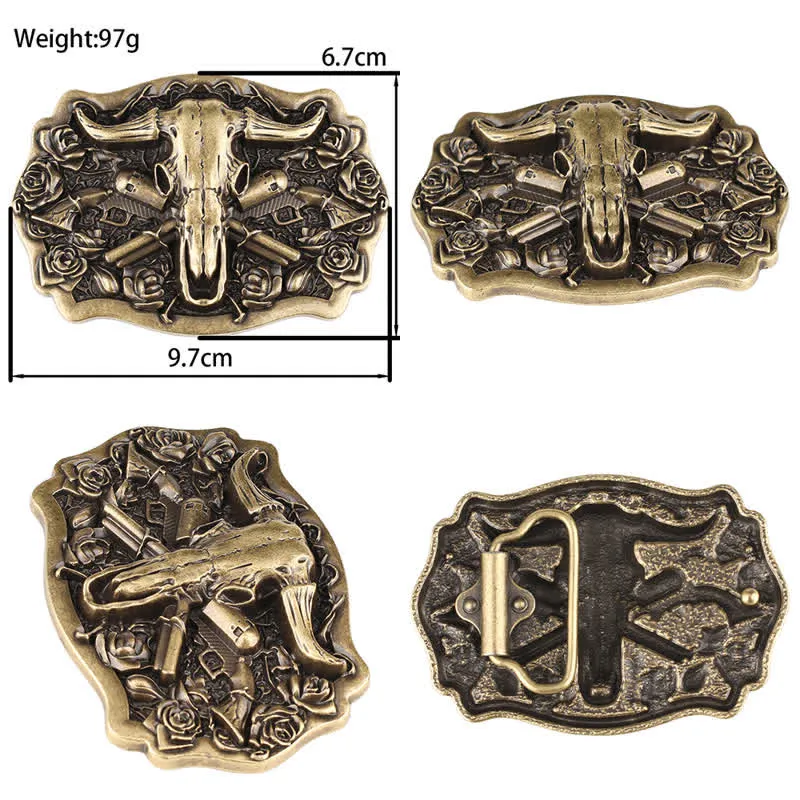 Rodeo Bronze Longhorn Bull Head Leather Belt sold by FloralTrip product image thumbnail 2