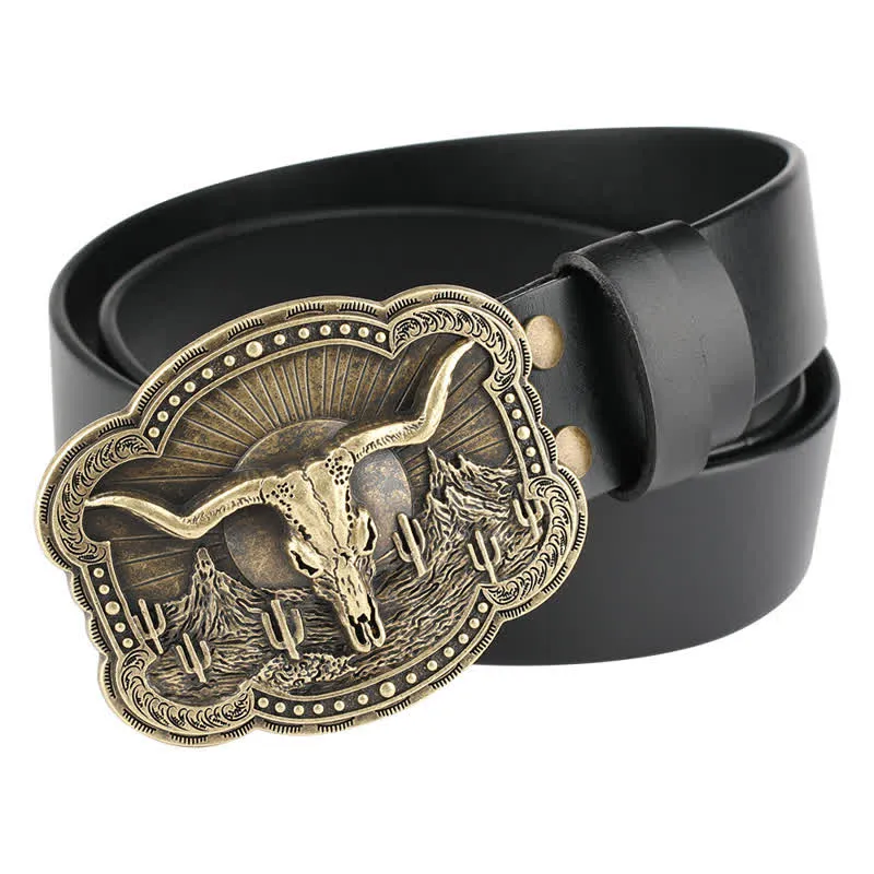 Rodeo Bronze Longhorn Bull Head Leather Belt sold by FloralTrip product image thumbnail 3