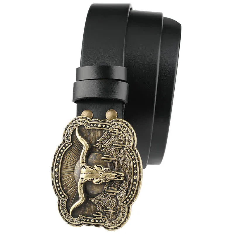 Rodeo Bronze Longhorn Bull Head Leather Belt sold by FloralTrip product image thumbnail 4