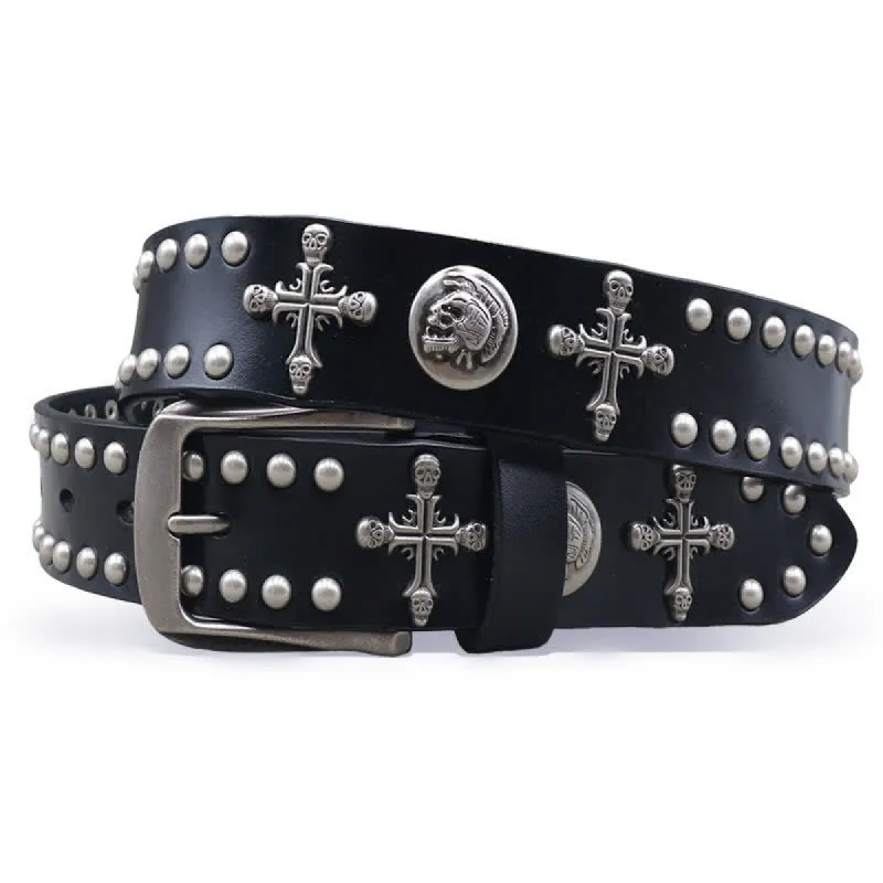 Cross Skull Rivets Double Pin Leather Belt sold by FloralTrip