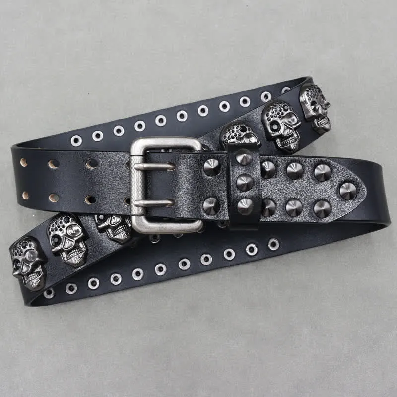 Biker Casual Skulls Rivets Double Pin Leather Belt sold by FloralTrip product image thumbnail 4