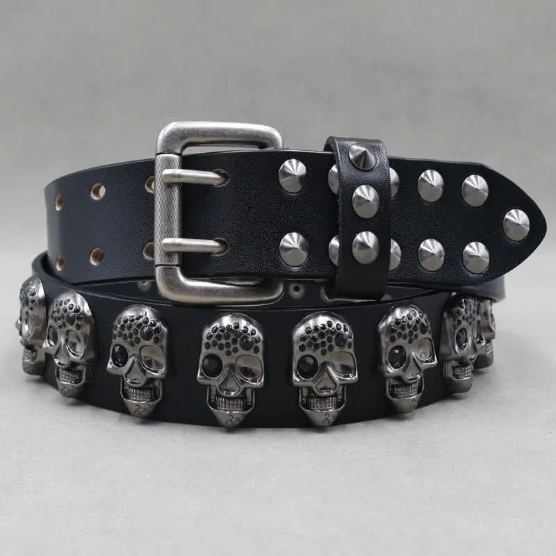 Biker Casual Skulls Rivets Double Pin Leather Belt sold by FloralTrip product image thumbnail 2