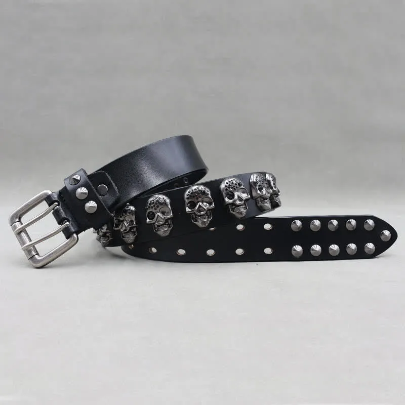 Biker Casual Skulls Rivets Double Pin Leather Belt sold by FloralTrip product image thumbnail 3