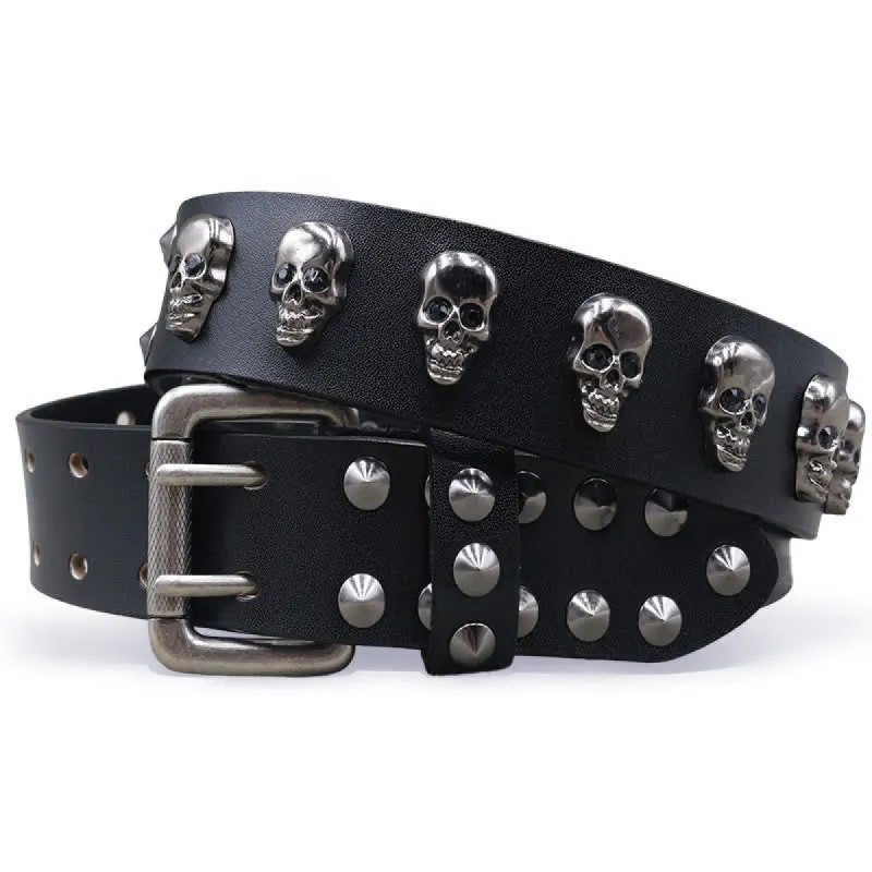 Hip Hop Skull Rivets Double Pin Leather Belt sold by FloralTrip