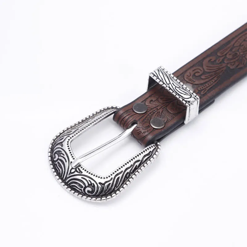 Women's Artistic Embossed Rivets Carved Design Leather Belt sold by FloralTrip product image thumbnail 4