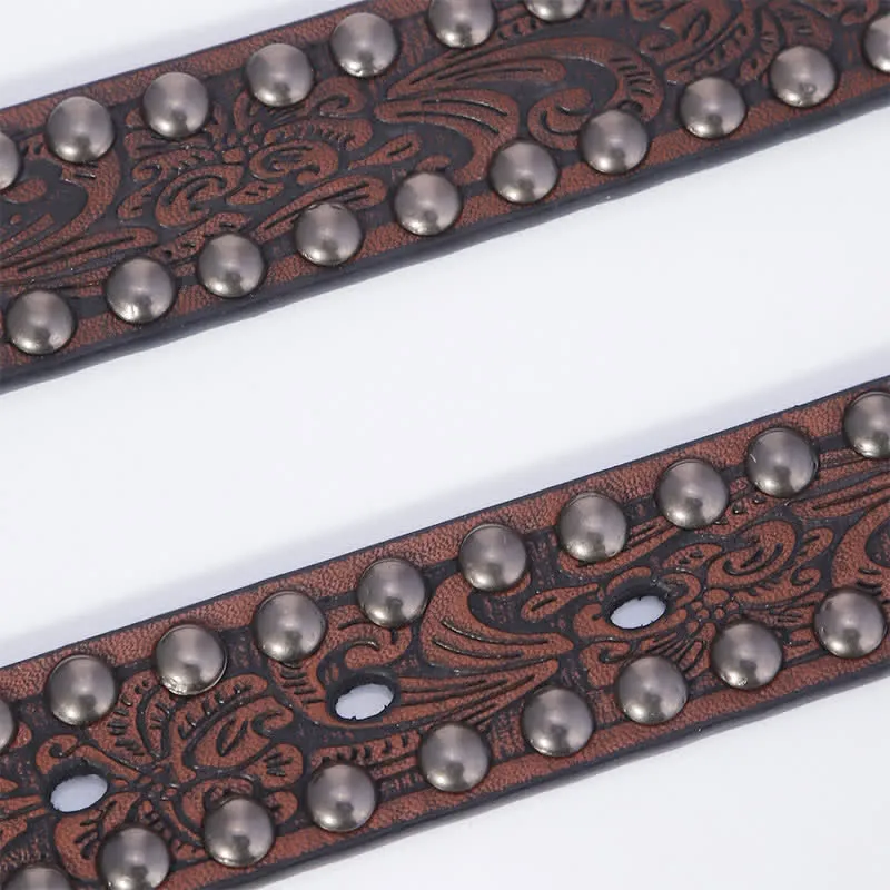 Women's Artistic Embossed Rivets Carved Design Leather Belt sold by FloralTrip product image thumbnail 5