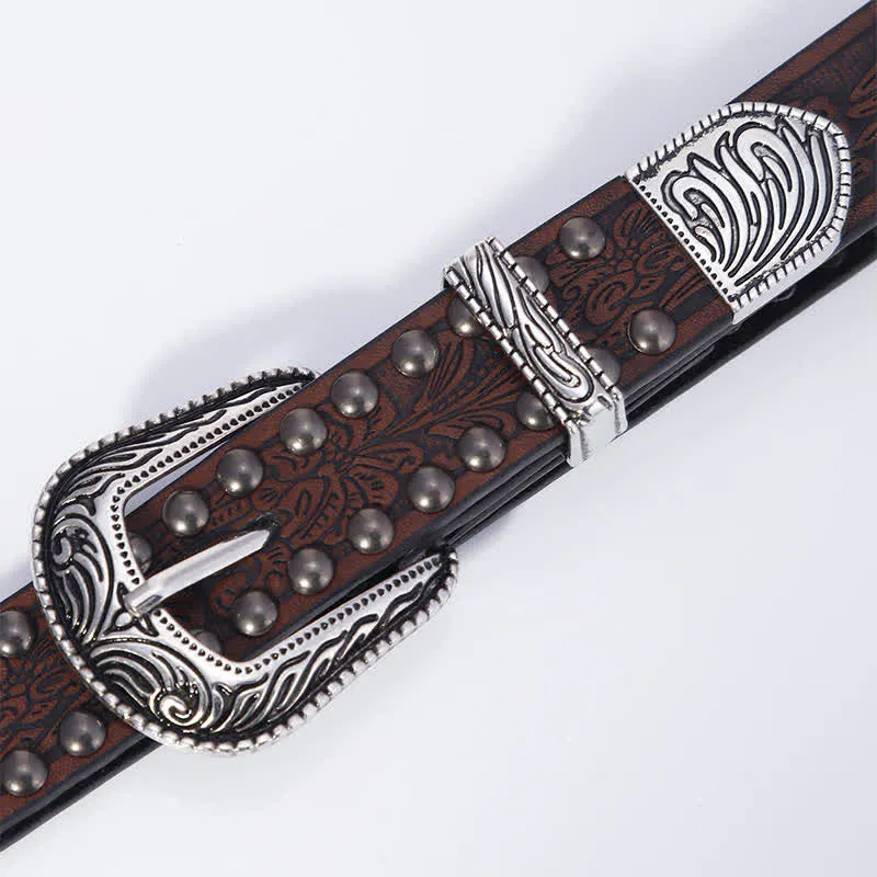 Women's Artistic Embossed Rivets Carved Design Leather Belt sold by FloralTrip product image thumbnail 2