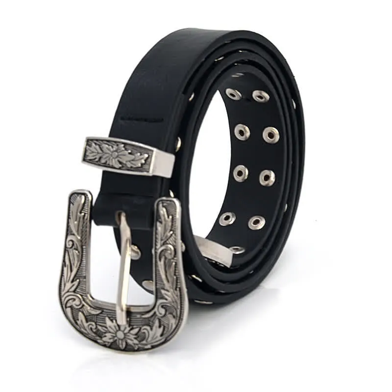 Women's Double Row Studded Rivets PU Leather Belt sold by FloralTrip product image thumbnail 3
