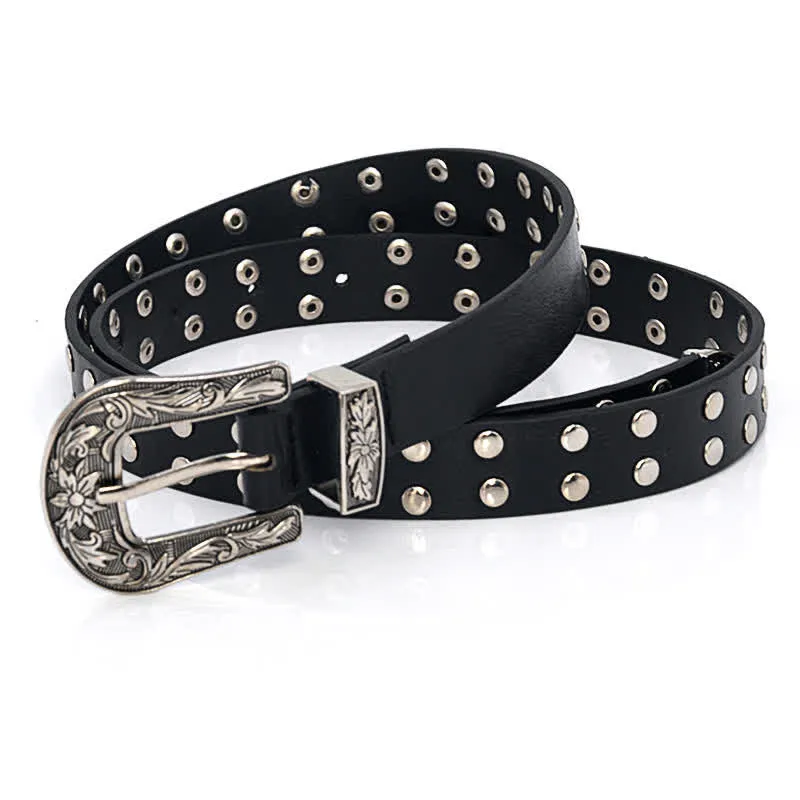 Women's Double Row Studded Rivets PU Leather Belt sold by FloralTrip product image thumbnail 4